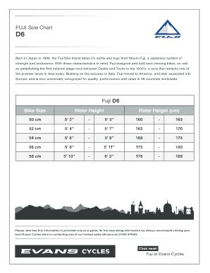 Fuji Bicycle Size Chart