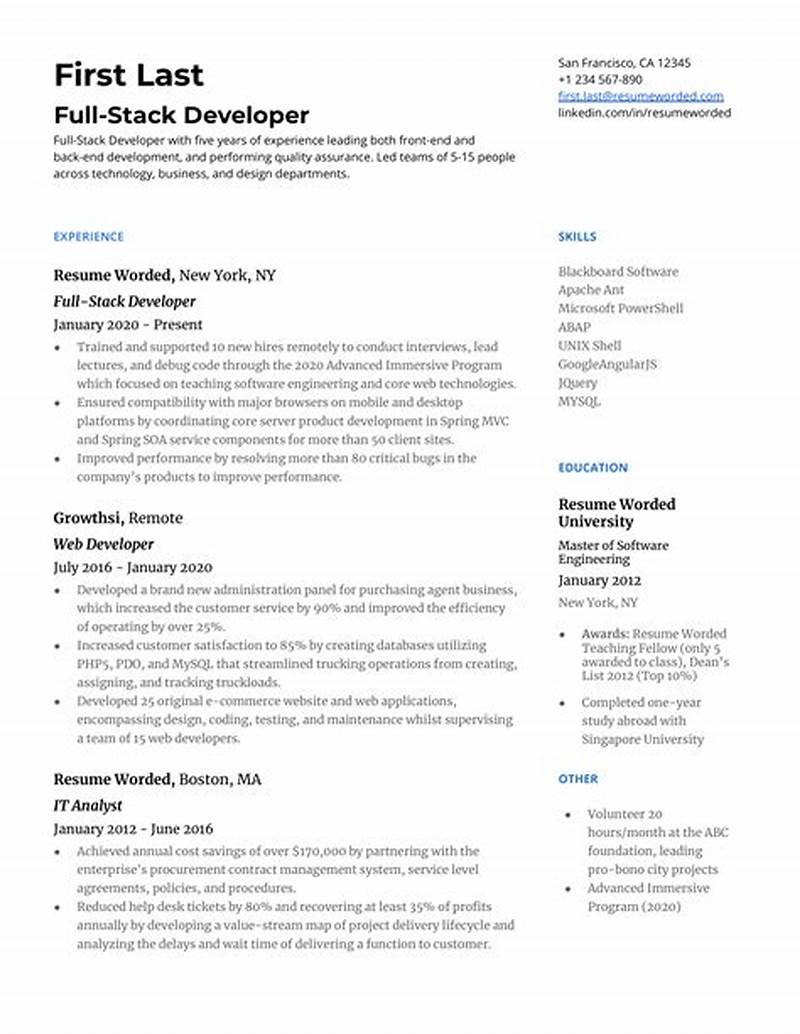 Full Stack Developer Resume Template