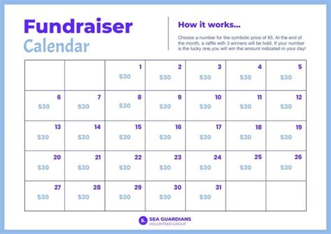 Fundraiser Calendar Template Free