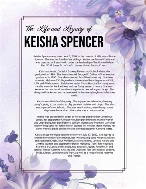 Funeral Biography Template