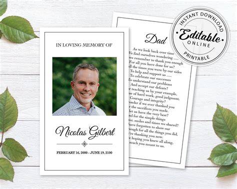 Funeral Prayer Card Template Free