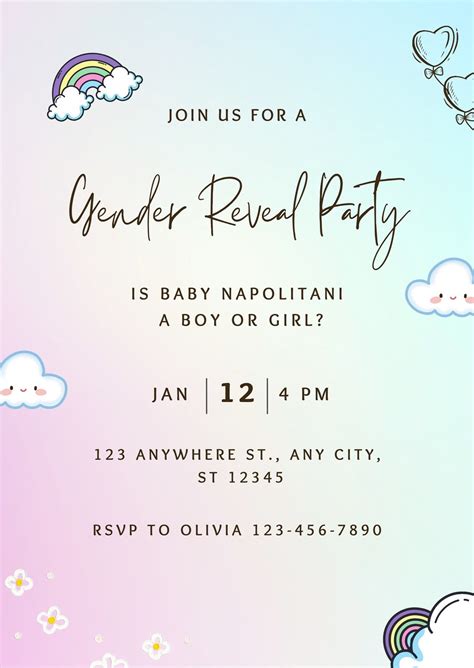 Gender Reveal Invitation Free Template