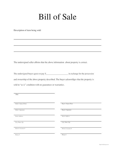 Generic Bill Of Sale Printable