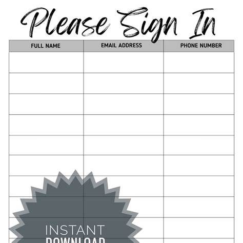 Generic Sign In Sheet Template Name Telephone Email