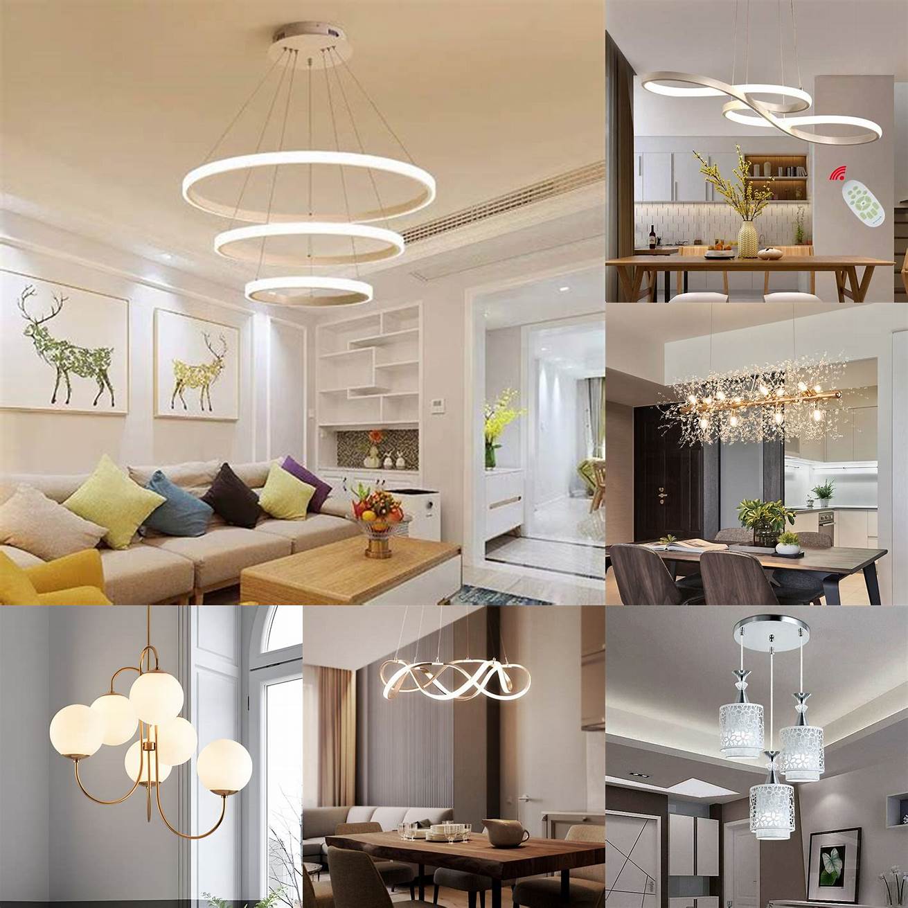 Geometric white pendant light in a modern living room