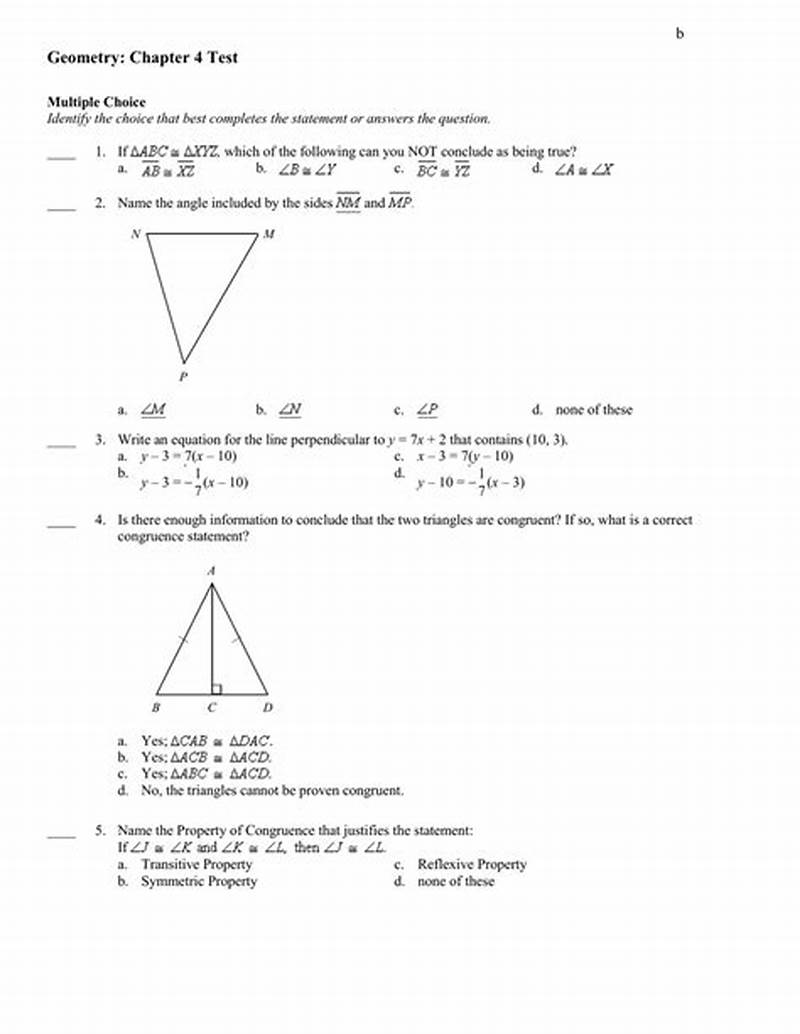 Geometry Chapter 4 Test Form B Answers