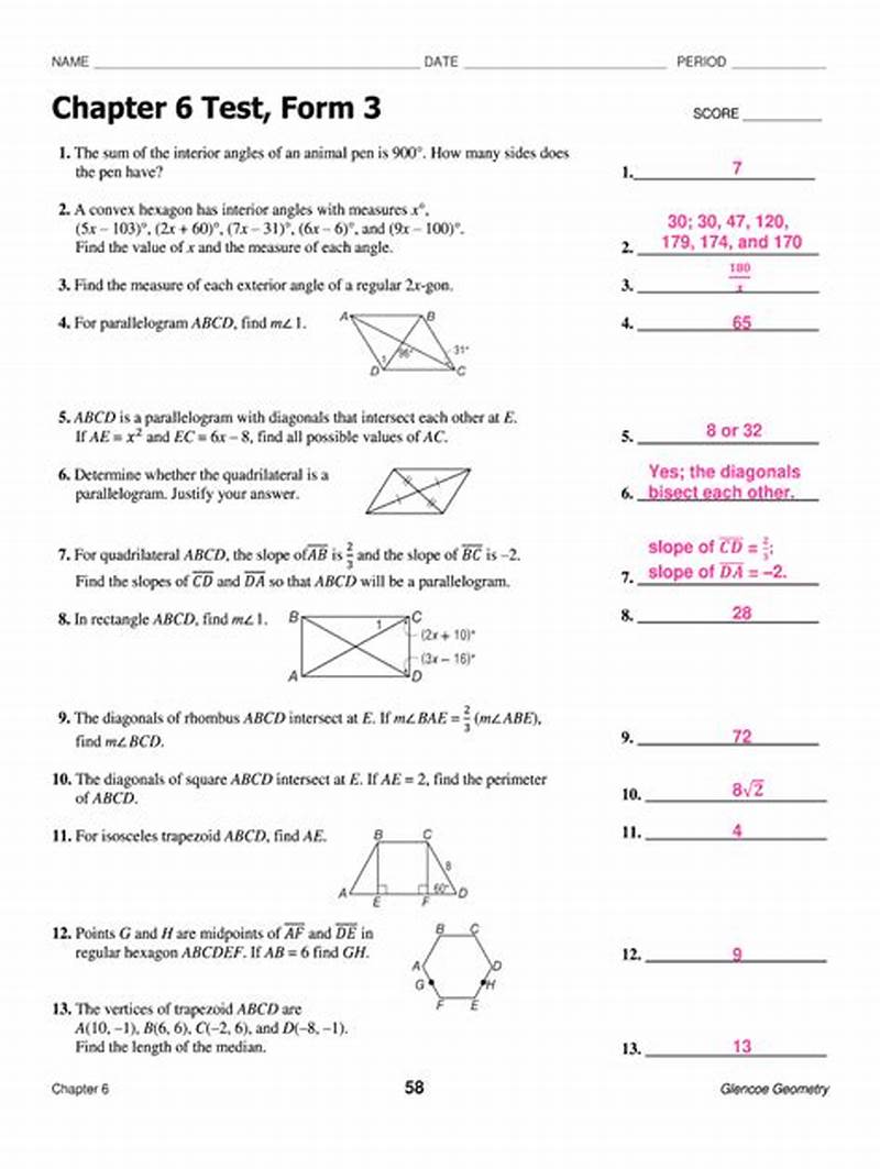 Geometry Chapter 6 Test Form A Answers