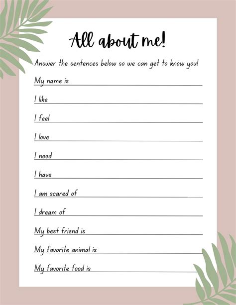 Get To Know You Worksheet Free Printable