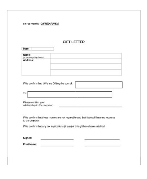 Gift Funds Letter Template
