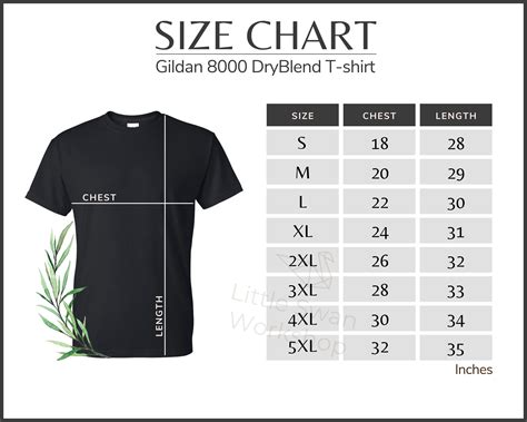 Gildan 8000 Size Chart
