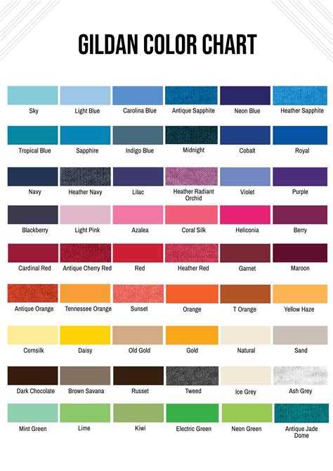 Gildan Color Chart Free