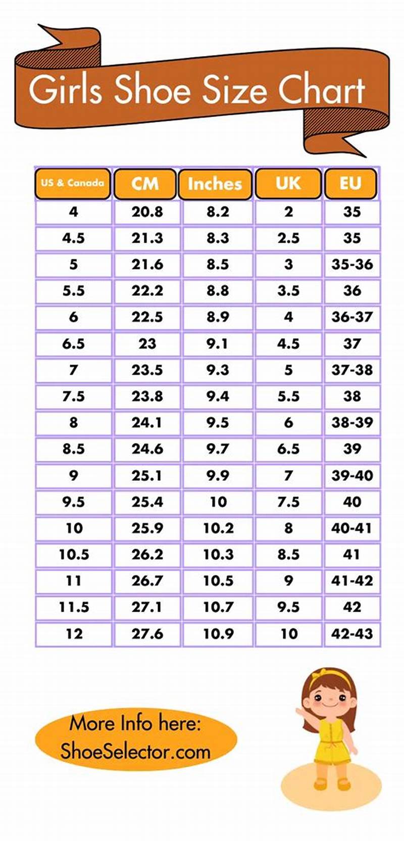 Girls Shoe Size Chart