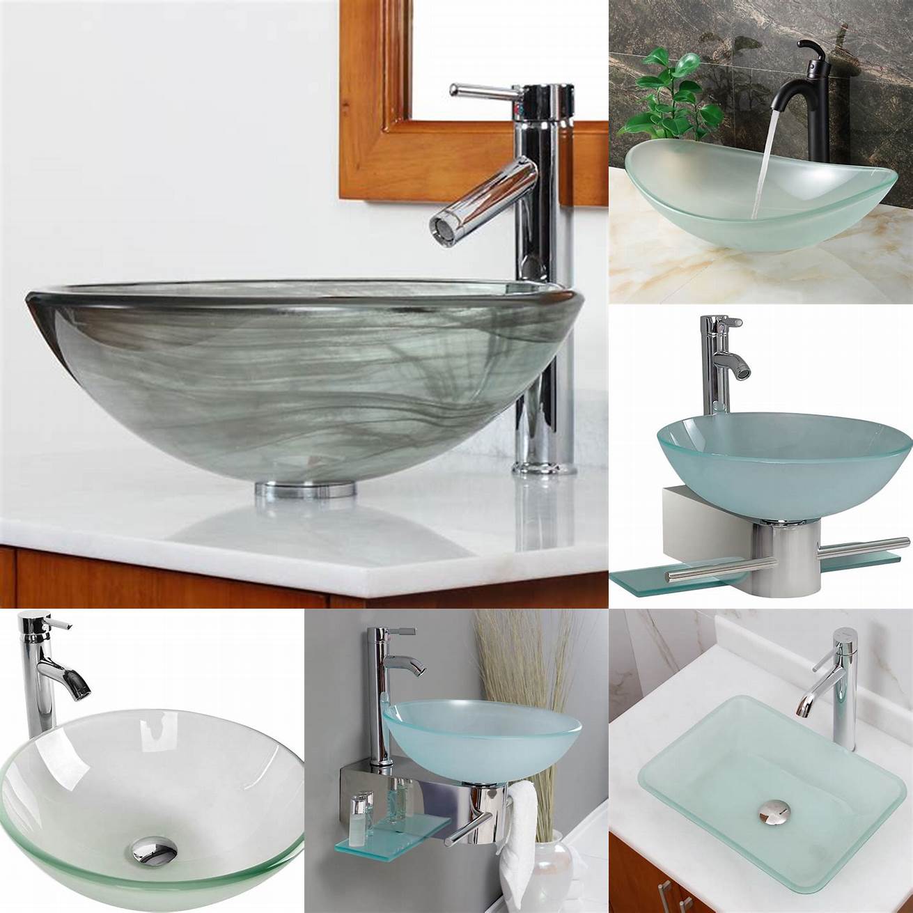 Glass bathroom vanity with frosted vessel sink