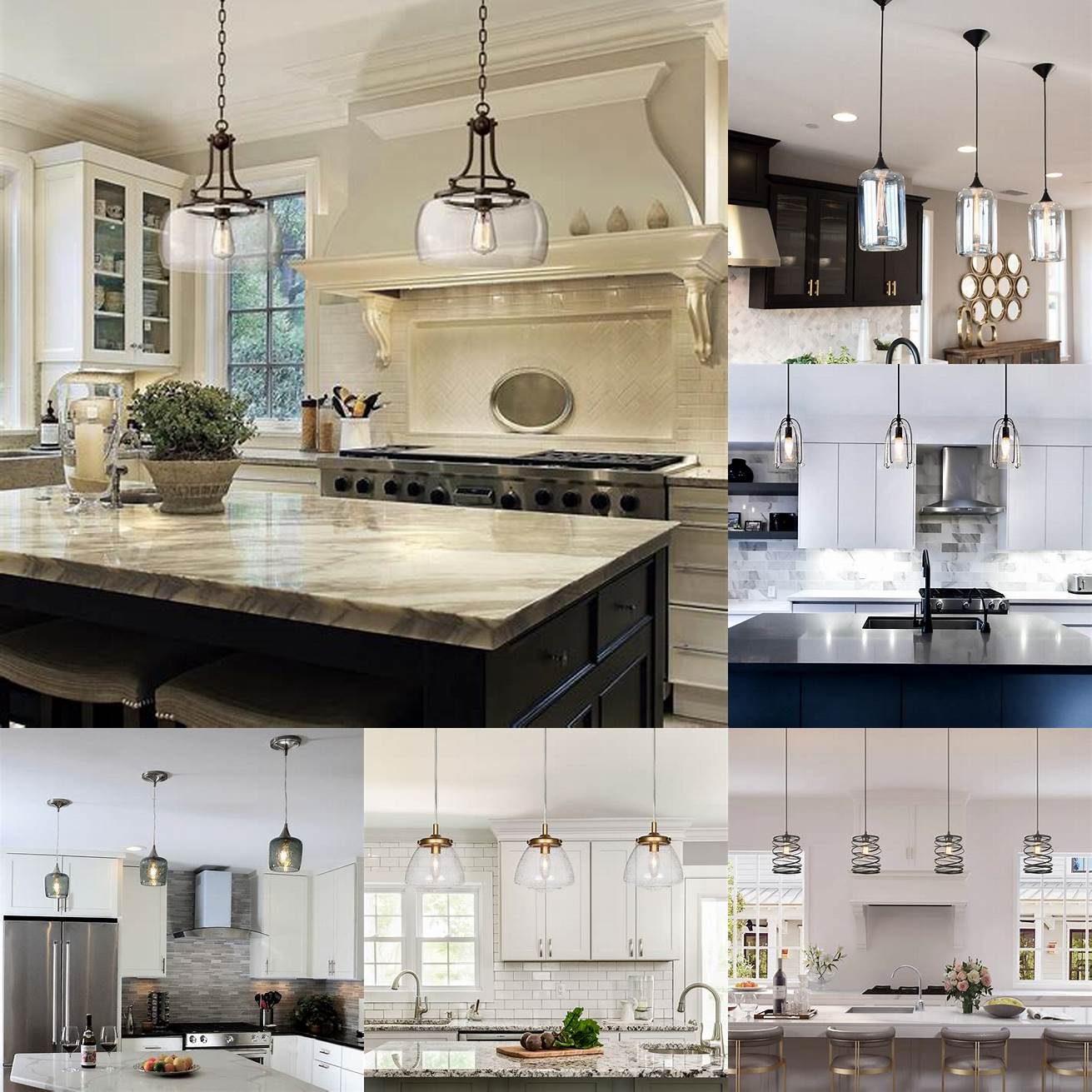 Glass pendant lights in a kitchen