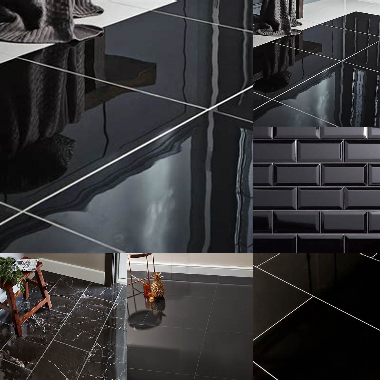 Glossy black tiles with a metallic finish