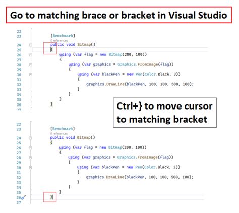 Go to Matching Brace in Visual Studio