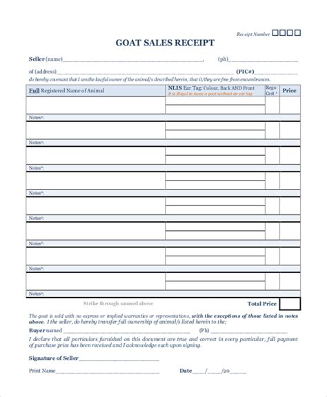 Goat Receipt Template