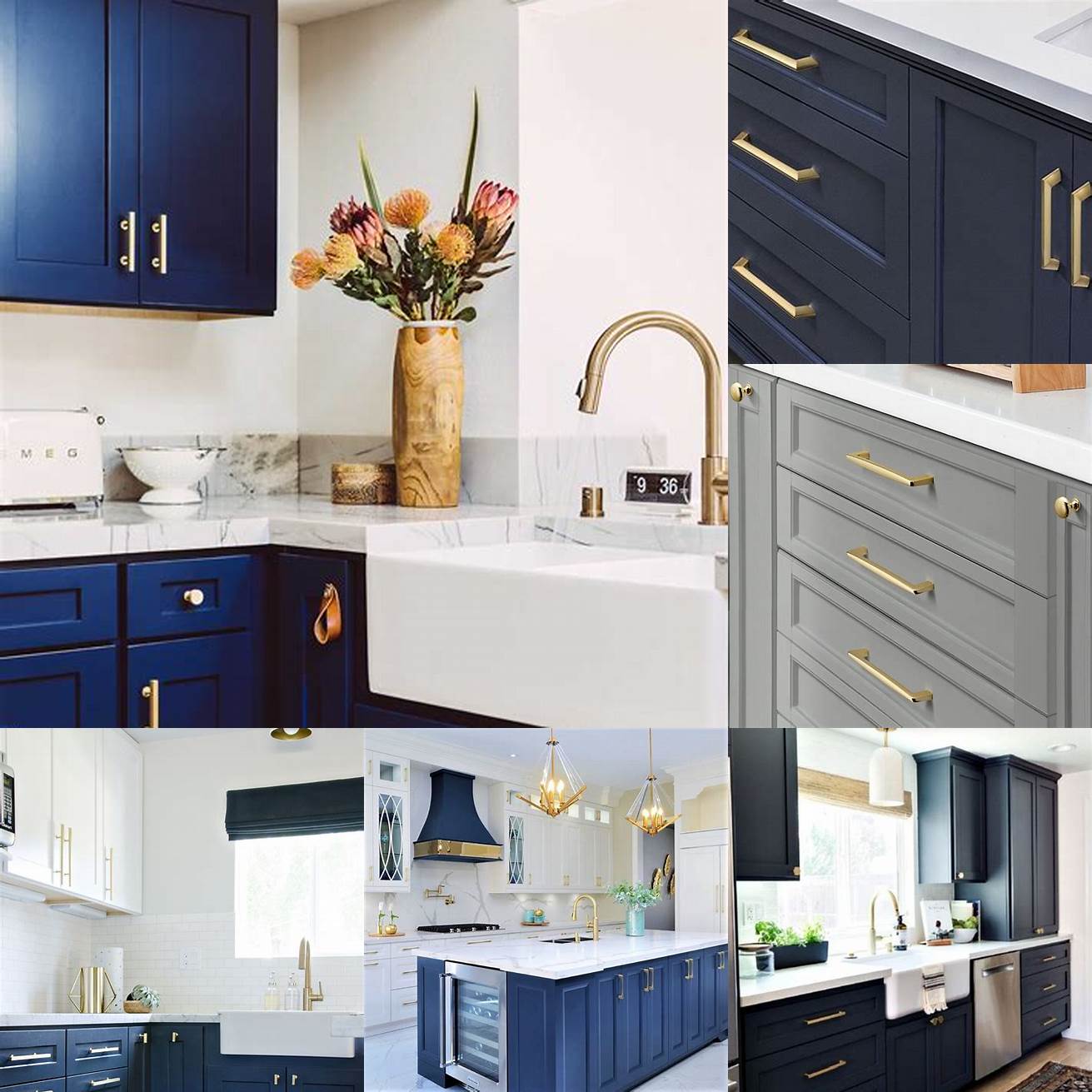 Gold Pulls If youre looking for a touch of glamour gold pulls on navy or dark-colored cabinets can create a luxurious and sophisticated look This is a great option for those who love a bit of bling