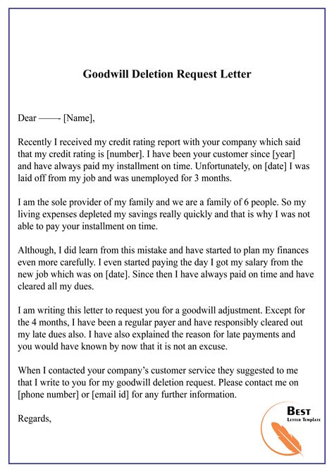Goodwill Deletion Letter Template