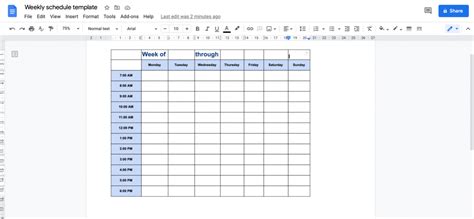 Google Doc Calendar Template