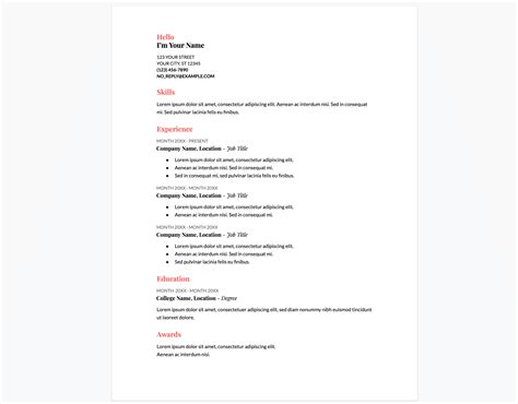 Google Docs Coral Resume Template