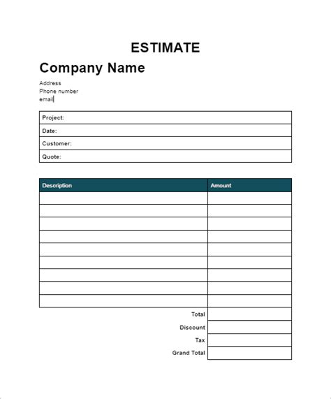 Google Docs Estimate Template