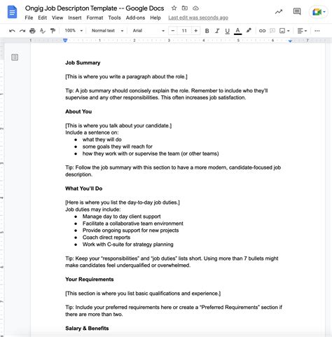 Google Docs Job Description Template