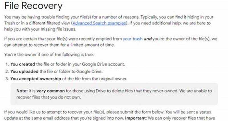 Google Drive File Recovery Form