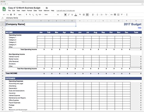 Google Sheets Financial Model Template