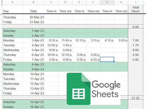 Google Sheets Timesheet Template