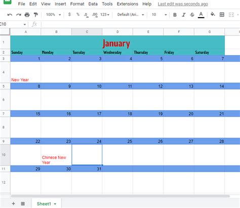 Google Sheets Year Calendar Template