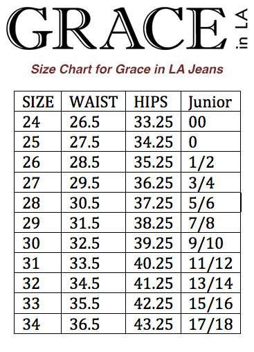 Grace In La Jeans Size Chart