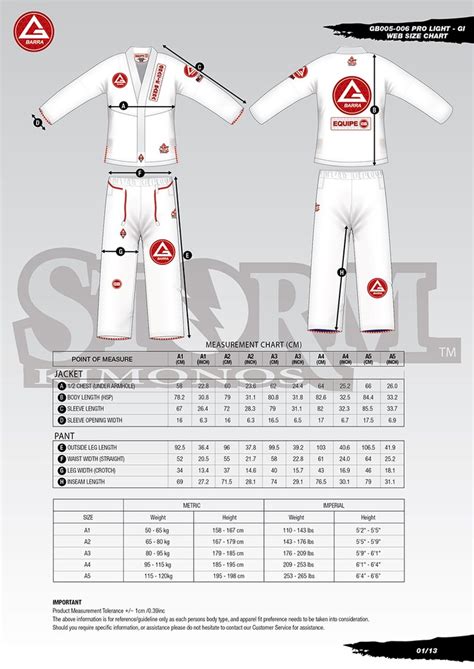 Gracie Barra Gi Size Chart