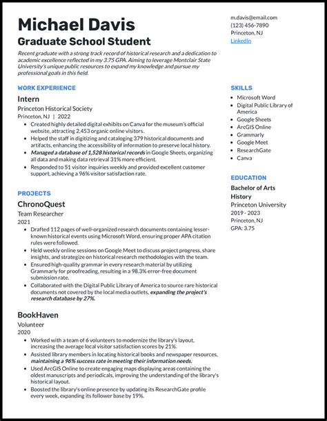 Graduate Application Resume Template