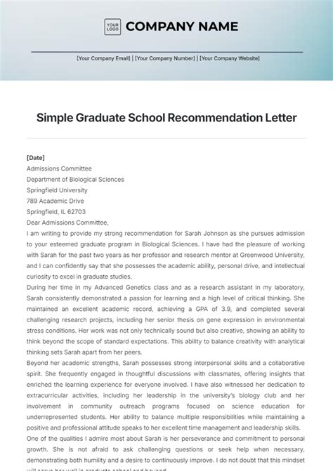 Graduate Recommendation Letter Template