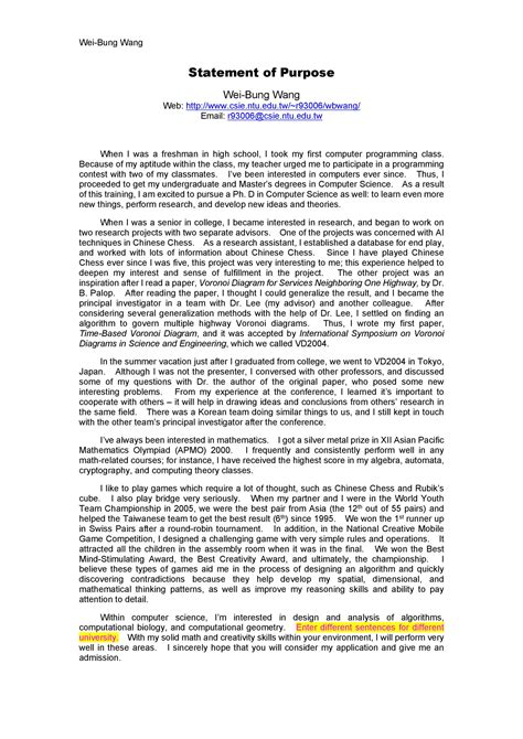 Graduate Statement Of Purpose Template