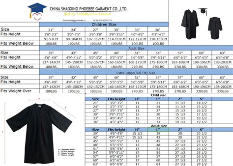 Graduation Gown Size Chart Jostens