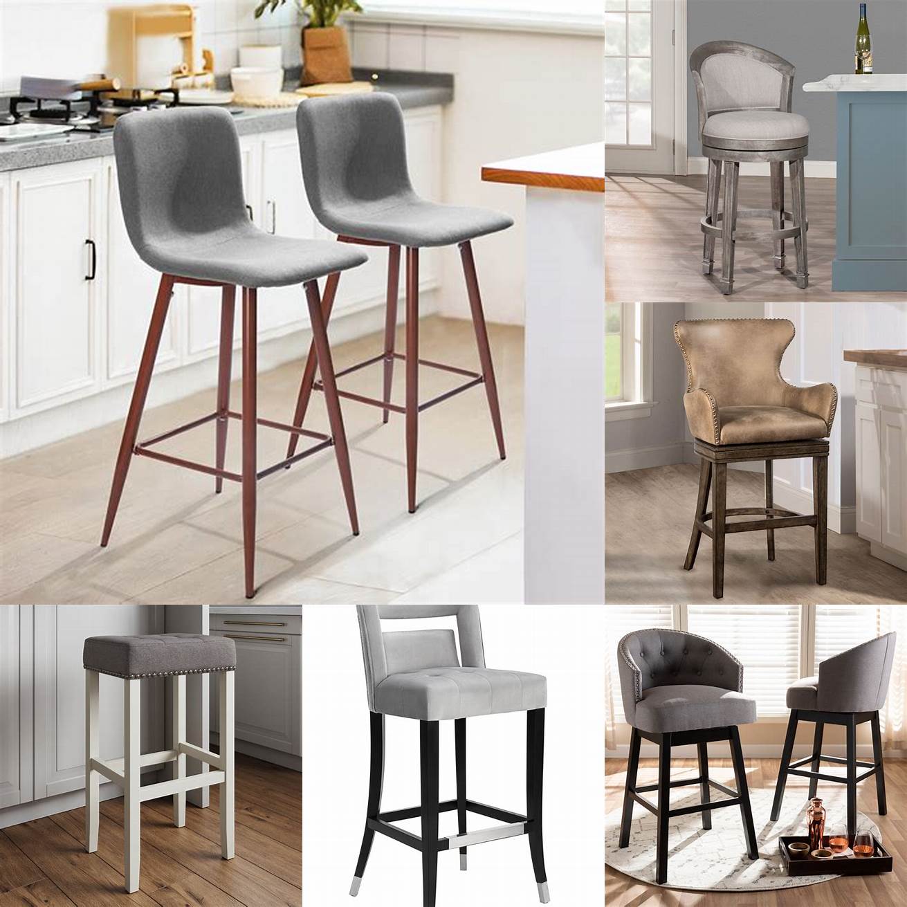 Grey barstools with natural wood accents