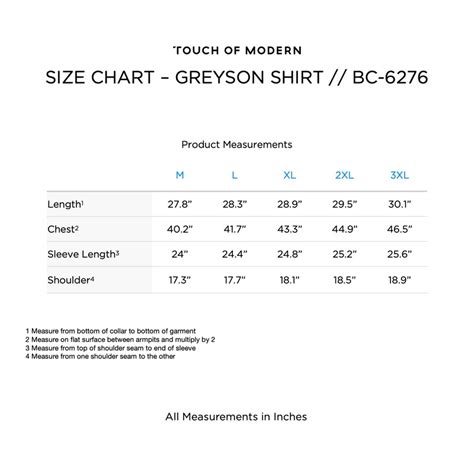 Greyson Size Chart