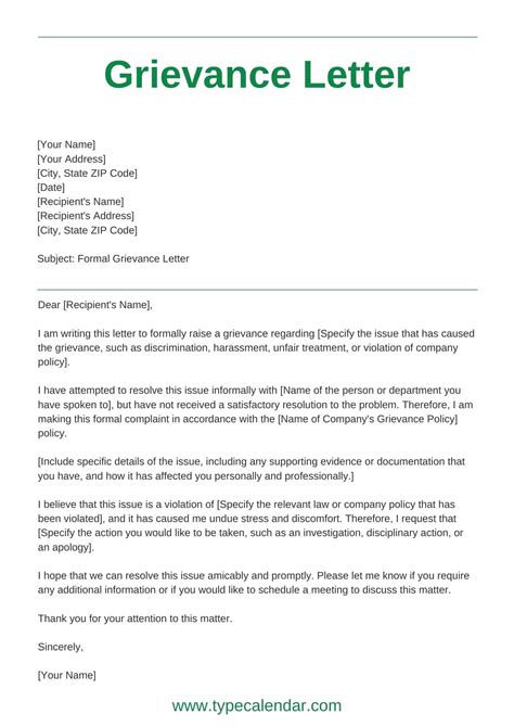 Grievance Letter Template
