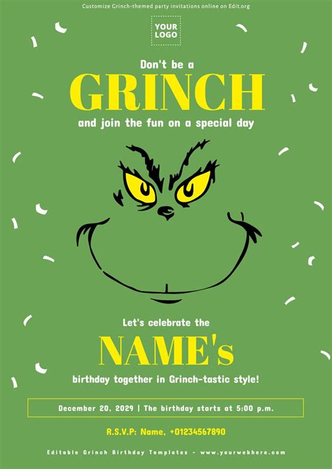 Grinch Party Invitation Template Free