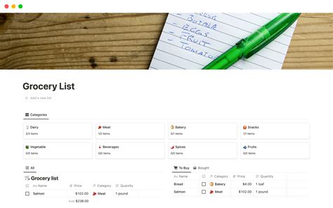 Grocery List Notion Template