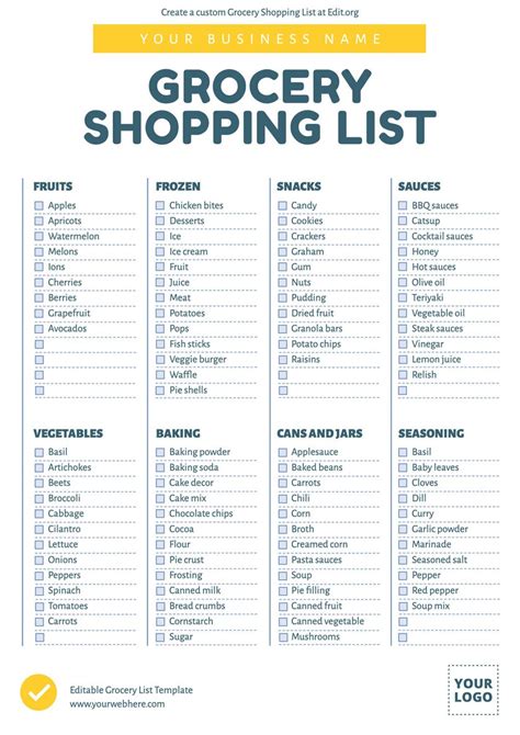 Grocery Store List Template