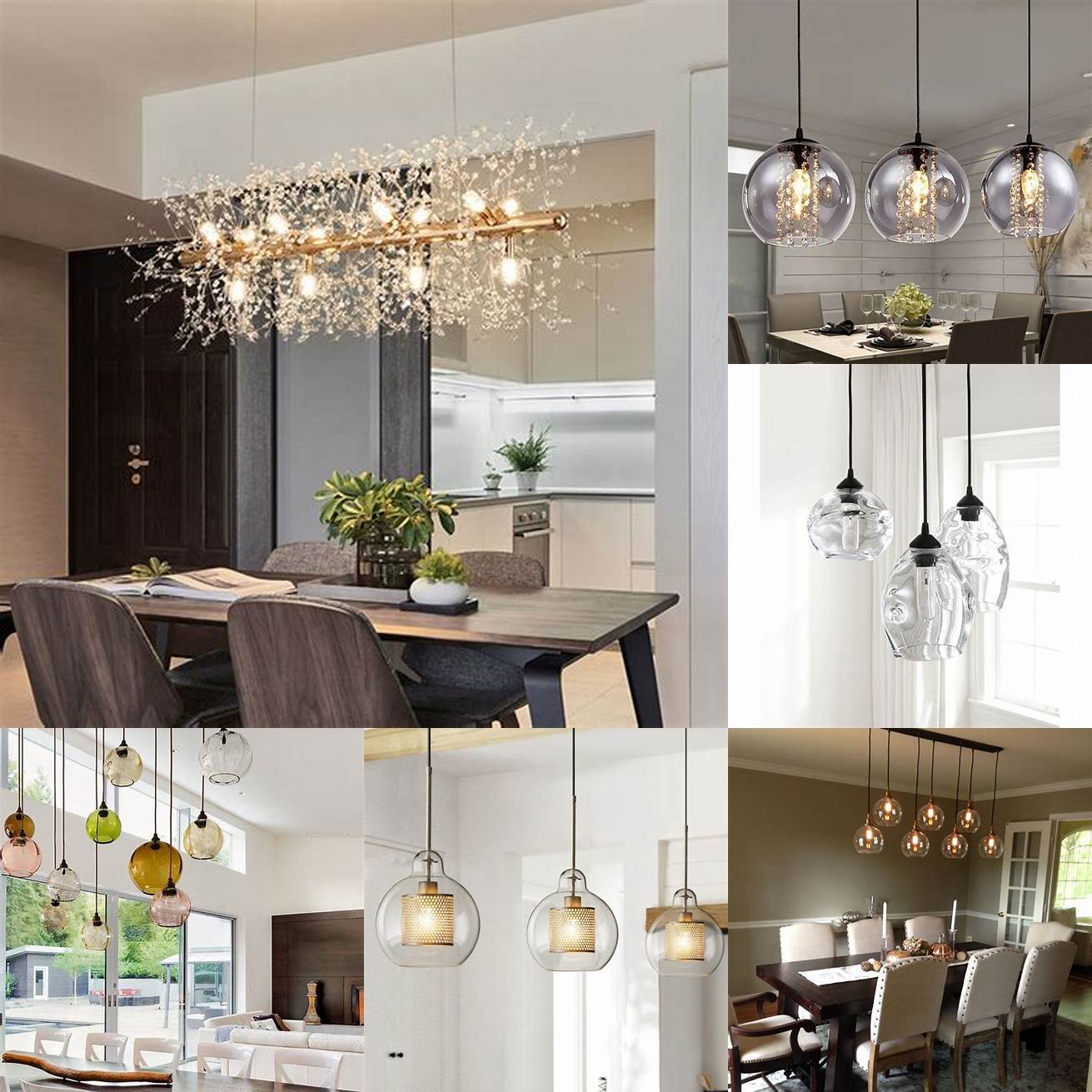 Grouped Clear Glass Pendant Lights in the Dining Room