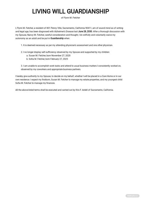 Guardianship Will Template