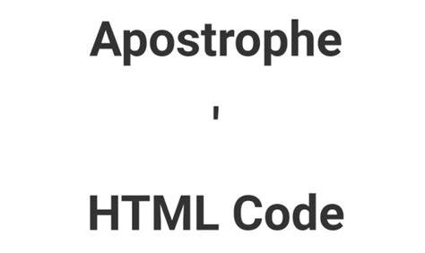 HTML code for an apostrophe