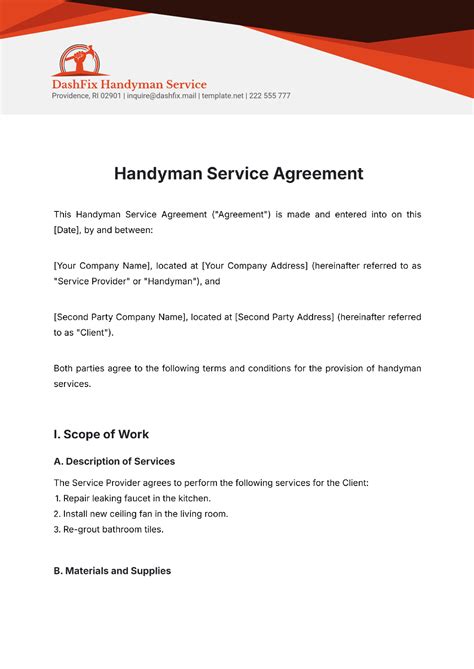 Handyman Agreement Template