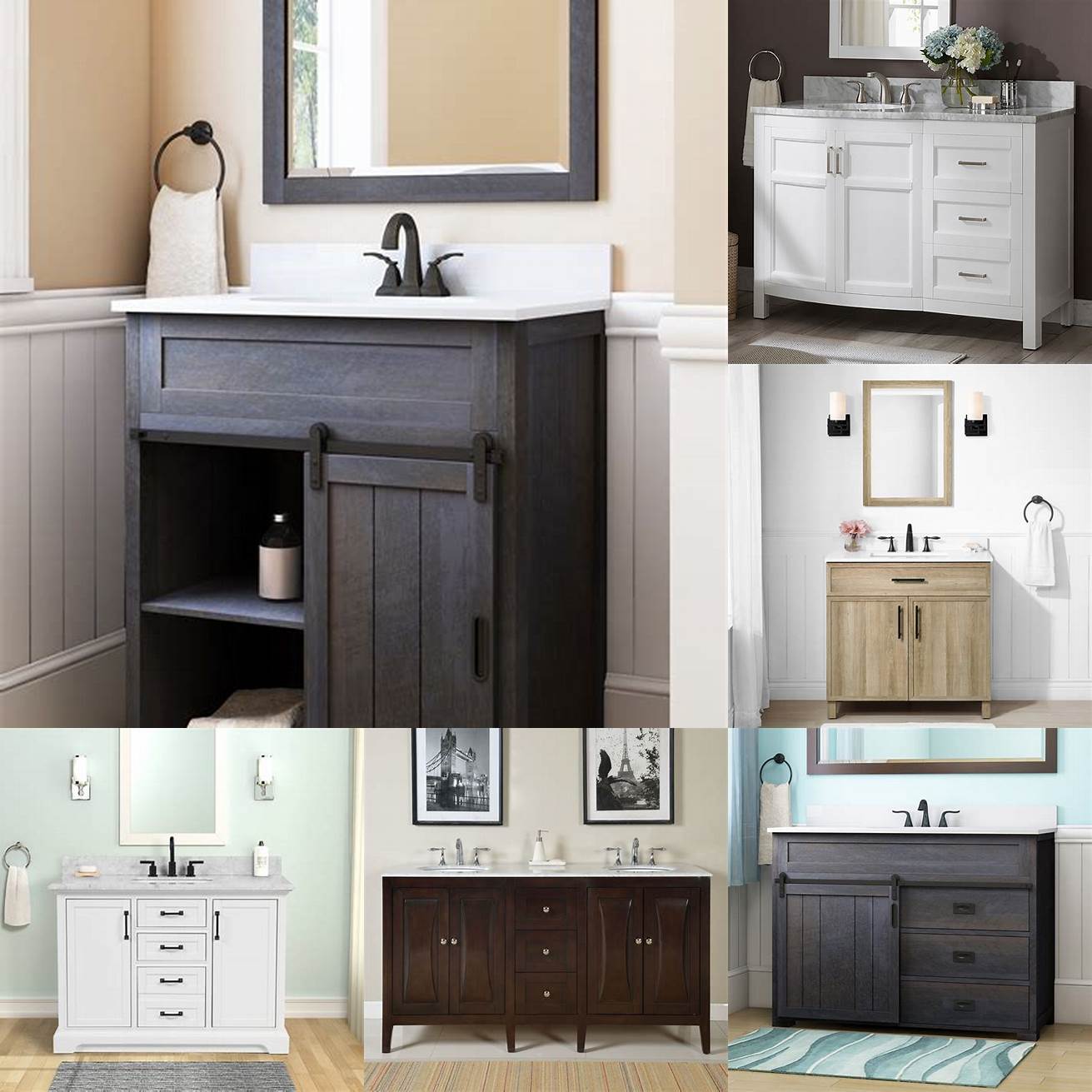 Hardware stores Stores like Home Depot and Lowes carry a wide variety of bathroom vanities in different styles and materials