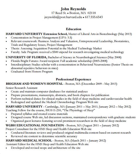 Harvard Mba Resume Template