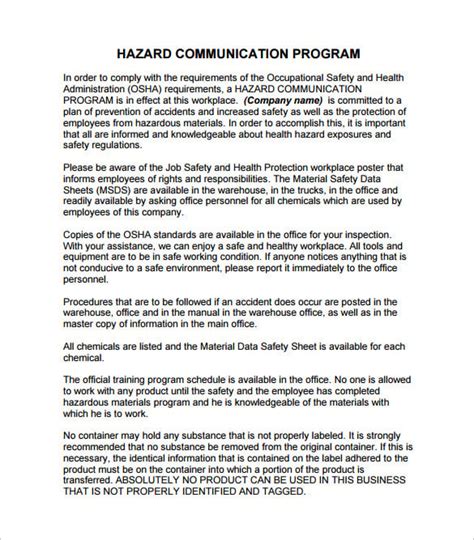 Hazardous Communication Program Template